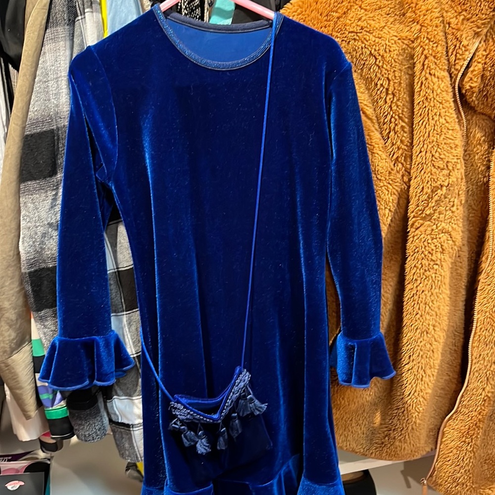 Blue Velvet Dress With Matching Bag